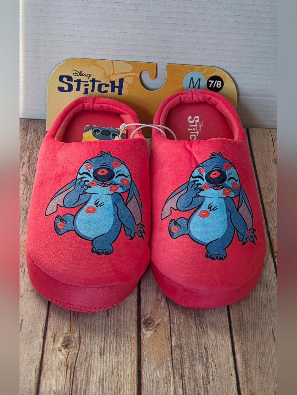 Disney Stitch Pink Plush Slip-On Slippers NWT